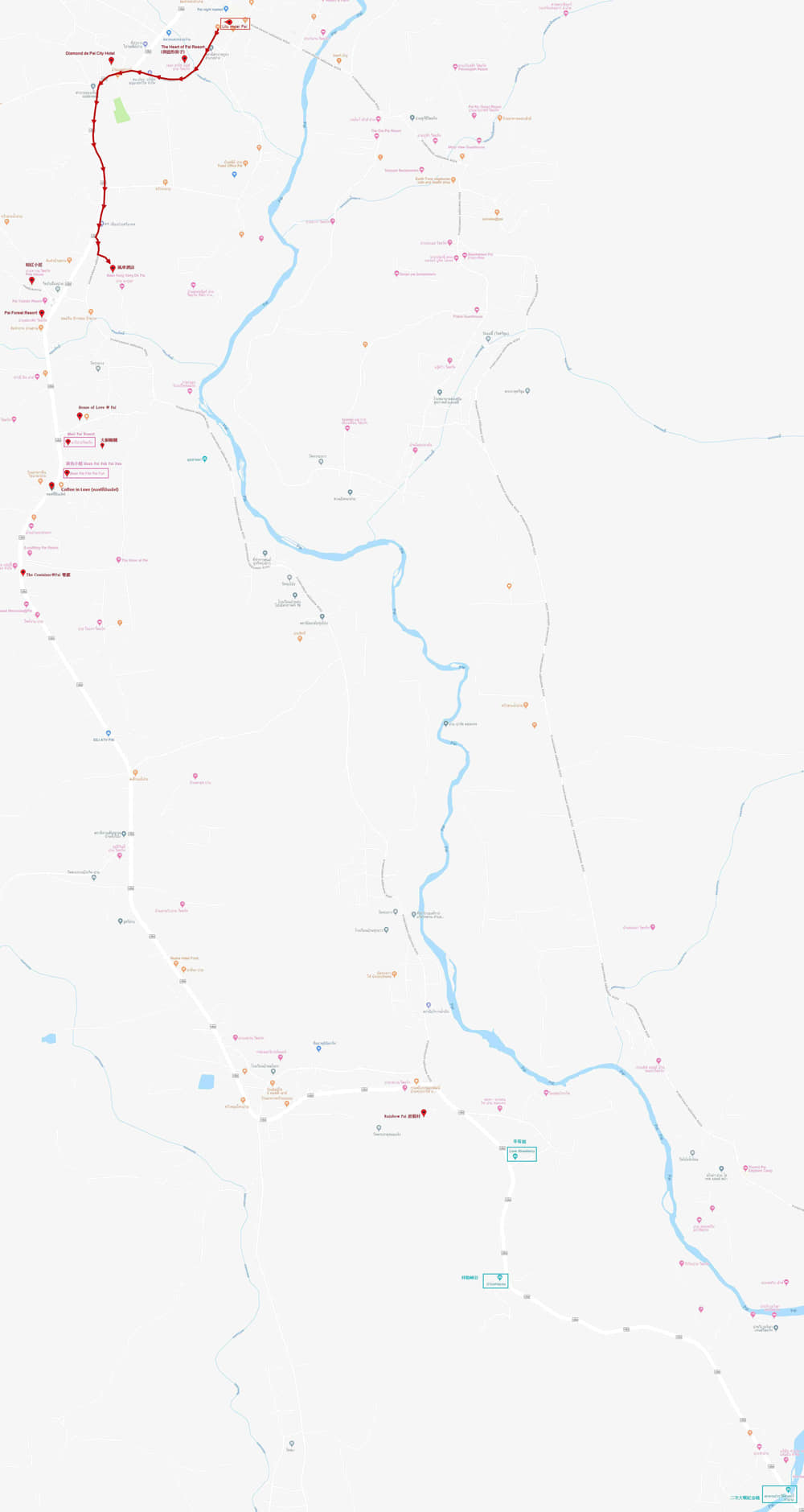 泰國 拜縣 (Pai) 步行路線地圖 - 拜縣市中心至 Kungkang De Pai 風車酒店