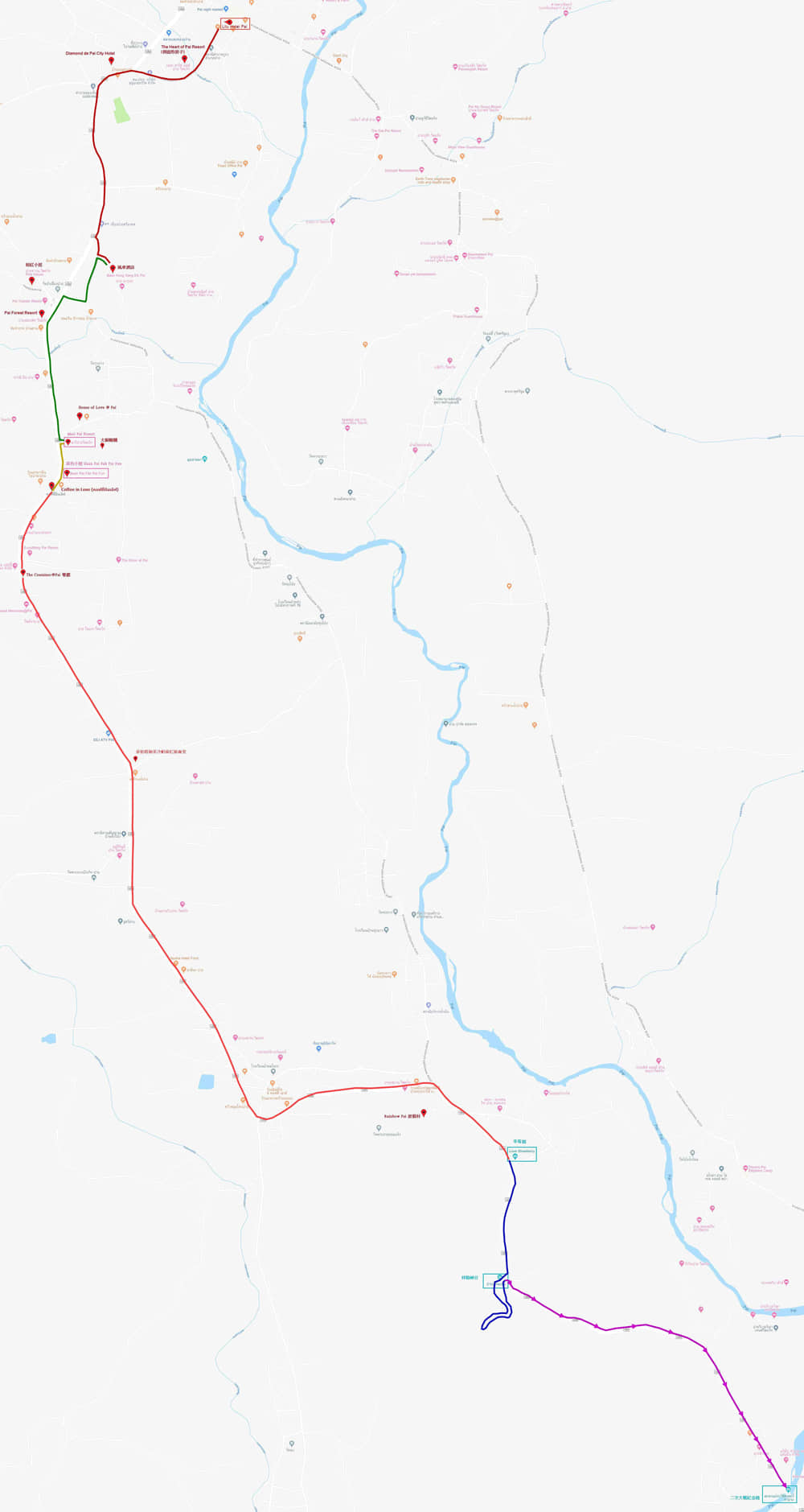 泰國 拜縣 (Pai) 遠足路線地圖 - 拜縣峽谷拜縣步行到二次大戰紀念橋